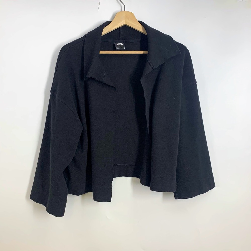 The North Face Womens Black Open Front‎ Cardigan Relaxed Cropped Jersey Jacket M